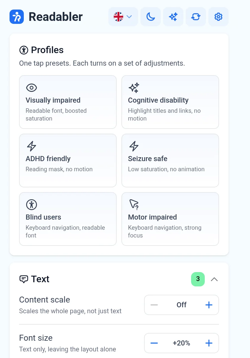 The Readabler extension panel